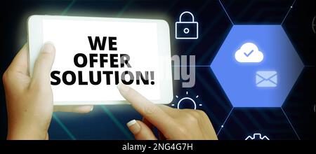 Présentation conceptuelle nous proposons la solution. La présentation de l'entreprise permet de résoudre un problème ou de faire face à une situation Banque D'Images