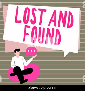 Affiche textuelle indiquant les objets perdus et trouvés. Business concept place où vous pouvez trouver des choses oubliées Service de recherche Banque D'Images