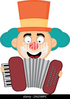 illustration vectorielle face d'un clown de dessin animé jouant un instrument de musique accordéon Illustration de Vecteur