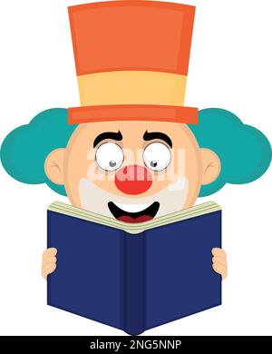 illustration vectorielle face d'un clown de dessin animé lisant un livre Illustration de Vecteur