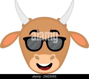 illustration vectorielle face d'une vache avec lunettes de soleil Illustration de Vecteur