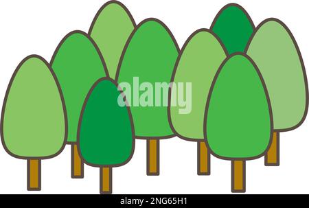 Forêt simple avec contour. Arbres verts représentant les saisons de l'été et du printemps. Illustration d'une forêt qui peut être utilisée comme carte ou backgroun Illustration de Vecteur