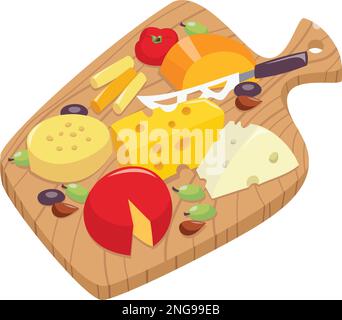 Illustration vectorielle de divers fromages sur une planche en bois. Illustration de Vecteur