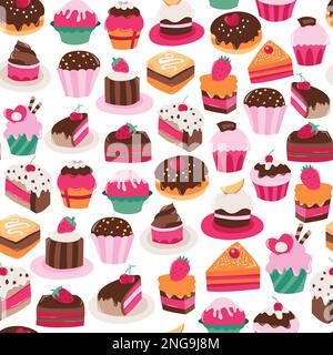 Illustration vectorielle de petits gâteaux et petits gâteaux sur fond de motif sans couture. Illustration de Vecteur