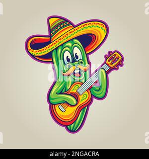 Mexican cinco de mayo cactus jouer guitare illustrations vectorielles pour votre travail logo, t-shirt, stickers et dessins d'étiquettes, po Illustration de Vecteur