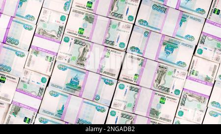 Les billets d'argent de la Banque de Russie ont un fond de 1000 roubles. la vue de la plus grande partie de l'argent Banque D'Images