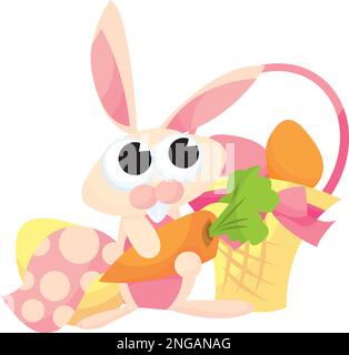 Adorable lapin de pâques portant des cadeaux dessin animé vecteur illustration. Illustration de Vecteur