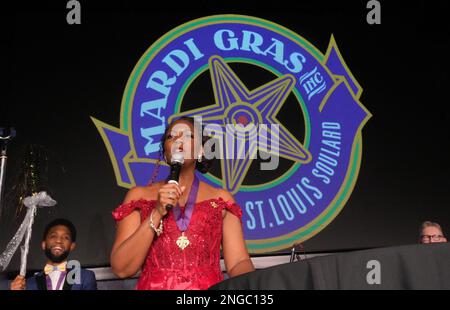 St. Louis, États-Unis. 17th févr. 2023. St. Le maire de Louis, M. Tishaura Jones, fait ses remarques tandis que le maire de Brandon M. Scott, maire de Baltimore, se joint à Union Station alors que le bal du maire commence le week-end de Mardi gras à St. Louis, vendredi, 17 février 2023. La deuxième plus grande parade et célébration Mardi gras aux États-Unis sera le samedi matin, 18 février 2023 à Saint-Louis. Photo par Bill Greenblatt/UPI crédit: UPI/Alay Live News Banque D'Images