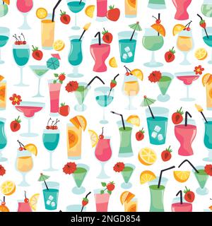 Illustration vectorielle de divers cocktails colorés sur fond de motifs sans couture. Illustration de Vecteur