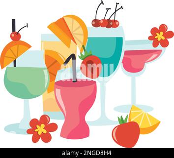 Illustration vectorielle de divers cocktails colorés en groupe. Illustration de Vecteur