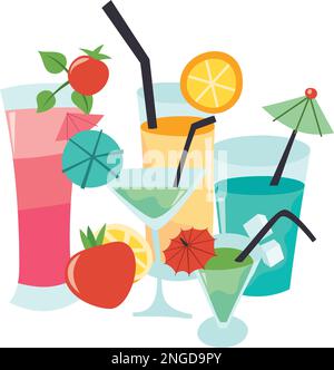 Illustration vectorielle de divers cocktails colorés en groupe. Illustration de Vecteur