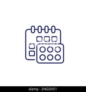 icône de la ligne du programme de traitement, pilules et calendrier Illustration de Vecteur
