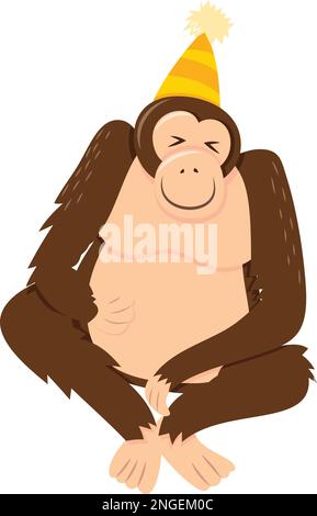 Illustration vectorielle d'un joli singe portant un chapeau de fête. Illustration de Vecteur