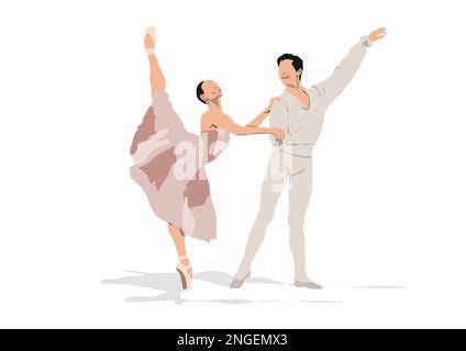 Composition à partir de silhouettes de danseurs en poses de ballet. Illustration du vecteur de couleur Illustration de Vecteur