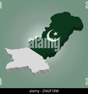 Vector Pakistan 3D MAP et drapeau du Pakistan Illustration de Vecteur