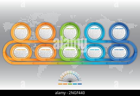 Dix étapes sont affichées dans l'infographie. Il est utilisé pour traiter ou organiser des actions de conceptualisation, des processus comparatifs de développement Illustration de Vecteur