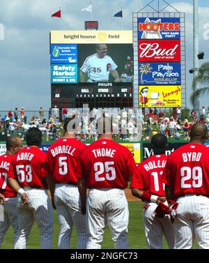 Former Philadelphia Phillies pitcher Tug McGraw participates in a workout  at the Phillies spring training Wednesday Feb. 19, 2003 in Clearwater, Fla.  (AP Photo/Miles Kennedy Photo Stock - Alamy