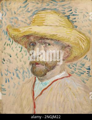 Autoportrait avec chapeau de paille (1887) par Vincent van Gogh (néerlandais, 1853-1890) image de très haute qualité Banque D'Images