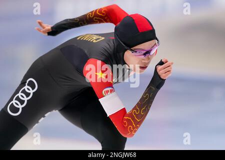 TOMASZOW MAZOWIECKI, POLOGNE - FÉVRIER 18: Xiangyu Chen de Chine en compétition sur la Division femmes B 1500m lors des finales de la coupe du monde de patinage de vitesse de l'UIP sur 18 février 2023 à Tomaszow Mazowiecki, Pologne (photo d'Andre Weening/Orange Pictures) crédit: Orange pics BV/Alay Live News Banque D'Images