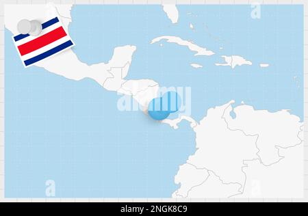 Carte du Costa Rica avec une épingle bleue. Drapeau punaisé du Costa Rica, illustration vectorielle. Illustration de Vecteur