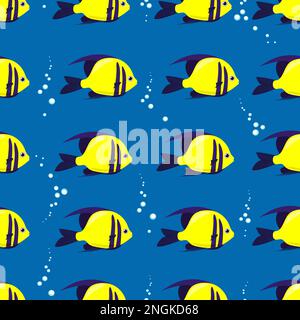 Motif exotique sans couture de poissons jaunes lumineux. Poissons de mer vectoriels de style plat. Vie marine Illustration de Vecteur