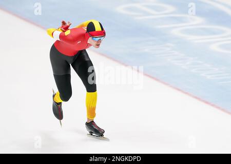 TOMASZOW MAZOWIECKI, POLOGNE - FÉVRIER 18 : Manuel Taibo d'Espagne en compétition pour la division hommes B 5000m lors des finales de la coupe du monde de patinage de vitesse de l'UIP sur 18 février 2023 à Tomaszow Mazowiecki, Pologne (photo d'Andre Weening/Orange Pictures) crédit : Orange pics BV/Alay Live News Banque D'Images