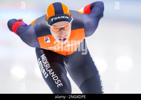 TOMASZOW MAZOWIECKI, POLOGNE - FÉVRIER 18: Lex Dijkstra des pays-Bas en compétition pour la division hommes 5000m B lors des finales de la coupe du monde de patinage de vitesse de l'UIP sur 18 février 2023 à Tomaszow Mazowiecki, Pologne (photo d'Andre Weening/Orange Pictures) Credit: Orange pics BV/Alay Live News Banque D'Images