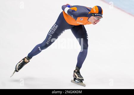 TOMASZOW MAZOWIECKI, POLOGNE - FÉVRIER 18: Jorrit Bergsma des pays-Bas en compétition pour la division hommes 5000m B lors des finales de la coupe du monde de patinage de vitesse de l'UIP sur 18 février 2023 à Tomaszow Mazowiecki, Pologne (photo d'Andre Weening/Orange Pictures) crédit: Orange pics/BV Alay Live News Banque D'Images