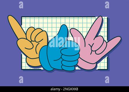 les mains sont le signe du style rétro Illustration de Vecteur