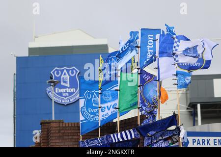Liverpool, Royaume-Uni. 18th février 2023The le vent monte à Goodison avant le match de la Premier League entre Everton et Leeds United à Goodison Park, Liverpool, le samedi 18th février 2023. (Photo : Pat Scaasi | ACTUALITÉS MI) crédit : ACTUALITÉS MI et sport /Actualités Alay Live Banque D'Images