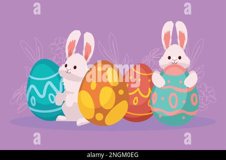œufs de printemps avec lapins Illustration de Vecteur