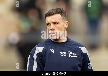 Northampton, Royaume-Uni. 18th févr. 2023. George Ford de sale Sharks en avance sur le Gallagher Premiership Match Northampton Saints vs sale Sharks at Franklin's Gardens, Northampton, Royaume-Uni, 18th février 2023 (photo de Nick Browning/News Images) à Northampton, Royaume-Uni le 2/18/2023. (Photo de Nick Browning/News Images/Sipa USA) crédit: SIPA USA/Alay Live News Banque D'Images