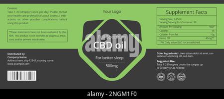 Modèle de conception d'étiquette CBD, huile de flacon de pipette CBD, modèle d'étiquette d'huile de chanvre, conception d'emballage de produit, extrait de chanvre Illustration de Vecteur