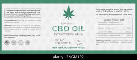 Modèle de conception d'étiquette CBD, huile de flacon de pipette CBD, modèle d'étiquette d'huile de chanvre, conception d'emballage de produit, extrait de chanvre Illustration de Vecteur