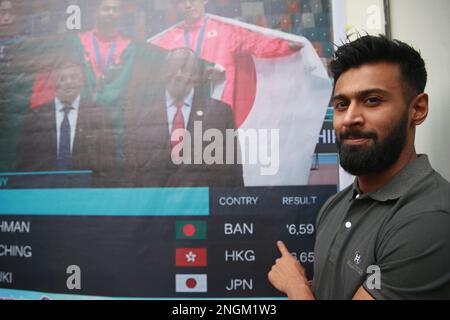 Imranur Rahman, sprint basé en Angleterre, à BOA, Dhaka, Bangladesh. Ce sprinter de 29 ans a créé l'histoire en devenant le premier bangladais à gagner un g. Banque D'Images