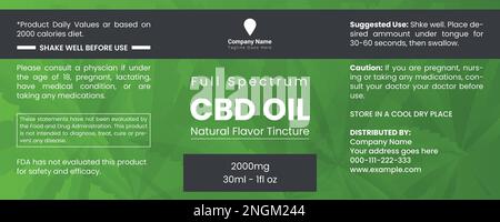 Modèle de conception d'étiquette CBD, huile de flacon de pipette CBD, modèle d'étiquette d'huile de chanvre, conception d'emballage de produit, extrait de chanvre Illustration de Vecteur