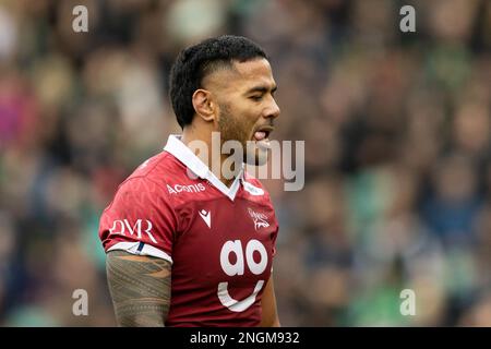 Northampton, Royaume-Uni. 18th févr. 2023. Manu Tuilagi de sale Sharks pendant le match de Premiership de Gallagher Northampton Saints vs sale Sharks at Franklin's Gardens, Northampton, Royaume-Uni, 18th février 2023 (photo de Nick Browning/News Images) à Northampton, Royaume-Uni, le 2/18/2023. (Photo de Nick Browning/News Images/Sipa USA) crédit: SIPA USA/Alay Live News Banque D'Images