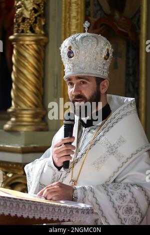 Non exclusif: IVANO-FRANKIVSK, UKRAINE - 15 FÉVRIER 2023 - l'évêque auxiliaire Mykola Semenyshyn de l'Archeparchy d'Ivano-Frankivsk de l'UGCC est voir Banque D'Images