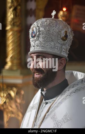 Non exclusif: IVANO-FRANKIVSK, UKRAINE - 15 FÉVRIER 2023 - l'évêque auxiliaire Mykola Semenyshyn de l'Archeparchy d'Ivano-Frankivsk de l'UGCC est voir Banque D'Images