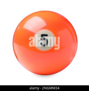 Boule de billard avec le numéro 5 isolé sur blanc Banque D'Images