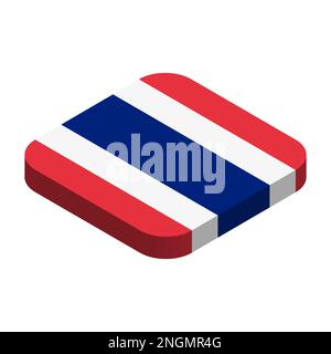 Drapeau de Thaïlande - 3D drapeaux carrés isométriques avec coins arrondis. Illustration de Vecteur