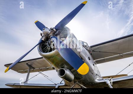 hélice d'un avion historique contre un ciel ensoleillé Banque D'Images