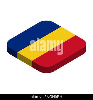 Drapeau de Roumanie - drapeau carré isométrique 3D avec coins arrondis. Illustration de Vecteur