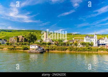 Broemserburg et Château de Boosenburg Château d'Oberburg à Ruedesheim am Rhein Rhin, Rudesheim, Rheingau-Taunus-Kreis, Darmstadt, Hesse, Allemagne. Banque D'Images