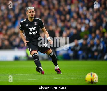 Brighton, Royaume-Uni. 18th févr. 2023. Andreas Pereira du FC Fulham lors du match de la Premier League entre Brighton et Hove Albion et Fulham à l'Amex on 18 février 2023 à Brighton, en Angleterre. (Photo de Jeff Mood/phcimages.com) Credit: PHC Images/Alamy Live News Banque D'Images