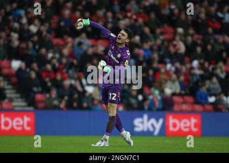 Le gardien de but de Bristol City Max O'Leary célèbre lors du match de championnat Sky Bet entre Sunderland et Bristol City au stade de Light, Sunderland, le samedi 18th février 2023. (Photo : Michael Driver | MI News) Credit : MI News & Sport /Alay Live News Banque D'Images