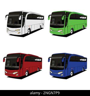 Bus réalistes de couleurs différentes. Illustration vectorielle sur fond blanc Illustration de Vecteur