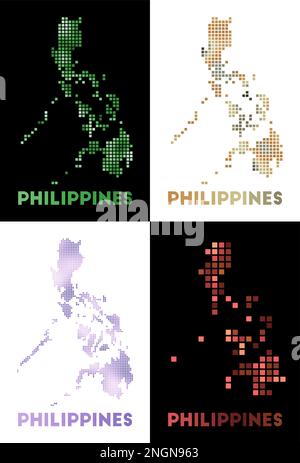 Carte des Philippines. Collection de cartes des Philippines en pointillé. Frontières du pays remplies de rectangles pour votre dessin. Illustration vectorielle. Illustration de Vecteur