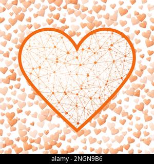 Cœur polyuréthanne faible. Maille géométrique en forme de coeur dans des tons orange, connexions orange. Illustration de vecteur de style réseau attrayante. Illustration de Vecteur