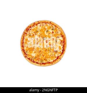 Pizza quatre fromages vue de dessus sur un blanc isolat de fond Banque D'Images